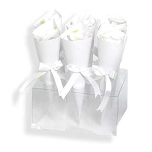 Set of 6 White Wedding Toss Cones Filled with Silk Rose Petals