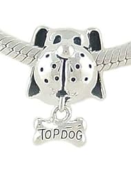 Petite Sterling Dog and Bone Top Dog Dangle Charm for European Bead Bracelet