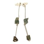 Apatite Earrings 03 Dangle Green Raw Silver Wire Crystal Gemstone 3.5