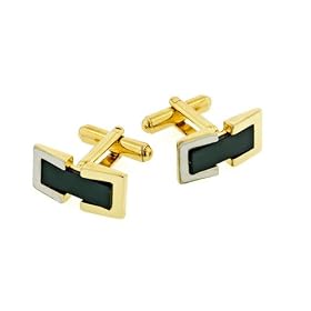2 tone cufflinks with onyx accent with presentation box. Made in the USA