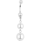 White Suave Faux Pearl Dangle Belly Ring