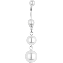 White Suave Faux Pearl Dangle Belly Ring