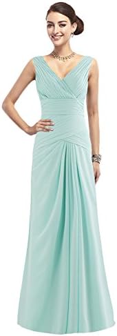 COCOMELODY Women's A Line Long Strap V Neck Bridesmaid Dress Tiffany Blue 6