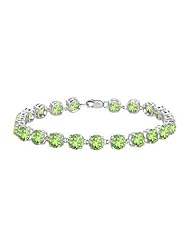 14K White Gold Prong Set Round Peridot Bracelet with 12.00 CT TGW