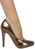 Seductive Sophisticated Rounded Closed Toe Pump w/ Shiny Patent Leather Fabrication from Hot Fash Shoes - CAZADORES Bronze