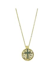 The Vatican Library Collection Birthstone Cross Pendant Necklace - May Emerald Gold Plated 3/4" w/16" Chain & Box
