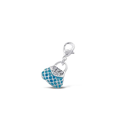 Addicting Charms 3d Blue Enamel Round Handbag with Cz Accent for Bracelet or Pendant Necklace