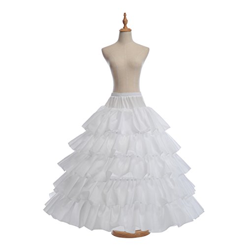 Topwedding 4 Hoops Ruffled Nylon Floor Length Half Slip Bridal Petticoat