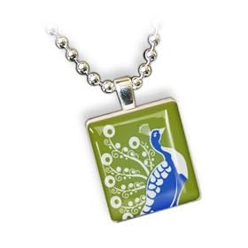 Peacock Scrabble Tile Necklace