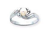 14k White Gold .03ct Diamond & Cultured Pearl BirthStone Ring