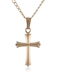 Childrens 14k Gold Filled Polished Embossed Cross Pendant Necklace, 15"