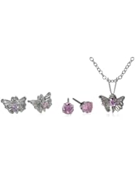 Kate & Lucy Girls Sterling Silver 3 Piece Crystal Butterfly Earrings Set
