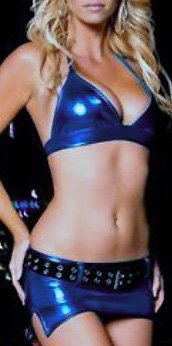 Sexy Exotic Metallic Deep Blue Bikini Halter Top and Micro Mini Skirt Set 4pcs