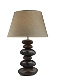 Mary-kate and Ashley Elemis Table Lamp.  Black and earth-toned ceramic lamp with beige fabric shade. W14 H23, 1 3-Way 150 watt medium  bulb.