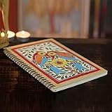 NOVICA Madhubani painting journal, 'Flirting Peacocks'