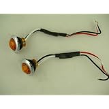 (2) Custom Mini 1 Round Amber 3 LED Marker Turn Lights Grommets SS Bezels 