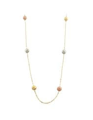 14 karat Tri-color Gold Satin Ball Station Necklace (20 Inch)