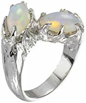 Gemsforher 925 Silver Ring Rhodium Plated Finish with Natural 10x5 Marquise Ethiopian White Opal, Size 7
