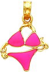 14K Gold Pink Enameled Bikini Bathing Suit Pendant