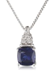 DiAura Sterling Silver Created Blue Sapphire and Diamond-Accent Pendant Necklace, 18"