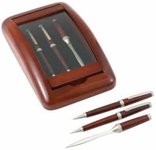 Alex 3Pc Wood And Glass Case - Alex 3Pc Pen, Pencil And Letter Opener In A Wood And Glass Case From The "Hanover Collection". Measures 5-1/4" X 9" X 1-3/4". Limited Lifetime Warranty. Gift Boxed.