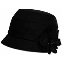 Womens Solid Linen Blend Flower Accent Cloche Bucket Bell Summer Hat