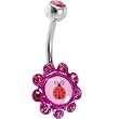 Pink Gem Ladybug Logo Flower Belly Ring