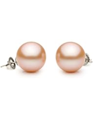 14KT Yellow Gold Classic Pair of Beautiful 8.5-9.0mm Pink Freshwater Pearl Stud Earrings.