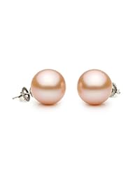 14KT White Gold Classic Pair of Beautiful 8.5-9.0mm Pink Freshwater Pearl Stud Earrings.