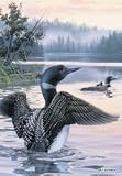 Loons On Lake Large Flag