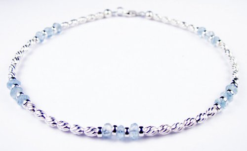 Aquamarine Sterling Silver Gemstone Ankle Bracelets: Handmade Jewelry with Adjustable 1 Inch Extension