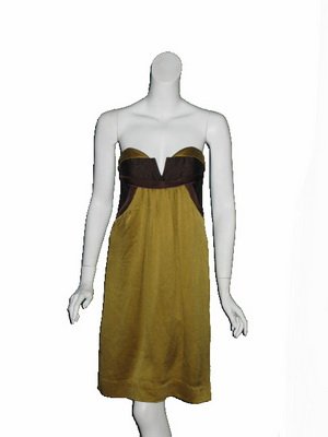 NICOLE MILLER Silk Strapless V Neck Dress