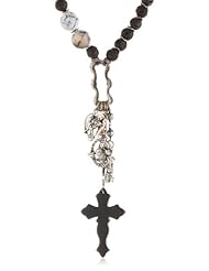 Love Heals All Of Us , Black Lava Beads with White Bronze Charm Necklace