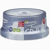 Printable CD-R Discs, 700Mb/80Min, 52x, Spindle, White (MEM04725) Category: CD Media