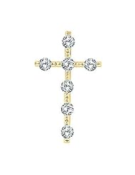 14K Yellow Gold Diamond Cross Pendant With 18 Inch Rope Chain