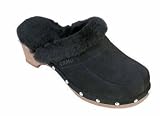 Lamo Australia Monica Womens Wooden Sheepskin Lined Suede Clogs Shoes Black