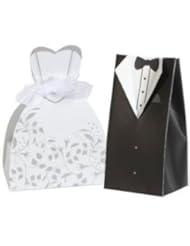Kitchen: MY LIFE 100 Pairs(100pcs Dress +100 pcs Tuxedo)White & Black Wedding Party Favor Candy Boxes Gift Boxes,Style 3 - MY LIFE