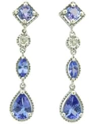 O&G Australia Natural Tanzanite & White Topaz, 925 Sterling Silver Drop Earrings (2.10cttw)