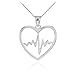 925 Sterling Silver Lifeline Pulse Heartbeat Charm Open Heart Pendant Necklace