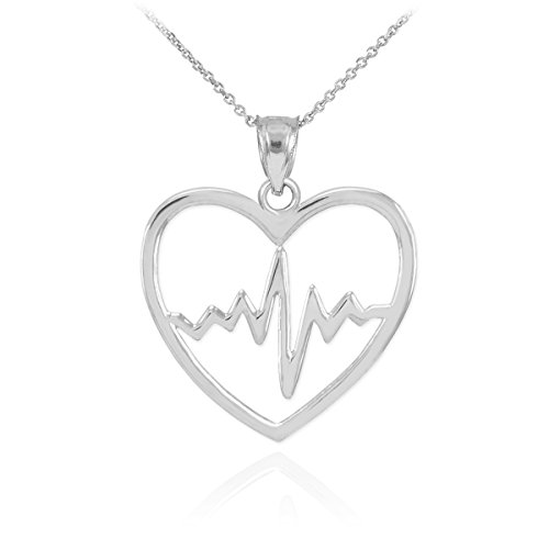 925 Sterling Silver Lifeline Pulse Heartbeat Charm Open Heart Pendant Necklace