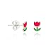 Sterling Silver .925 Pink Green Tulip Flower Enamel Mini Small Kid Stud Earrings