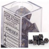 Chessex Dice: Polyhedral 7-Die Lustrous Dice Set - Black w/gold
