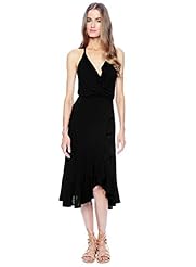 V-neck Sleeveless  Wrap Cotton/Spandex  Dress With Ruffles