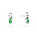 14K White Gold Genuine Marquise Emerald and Diamond Earrings