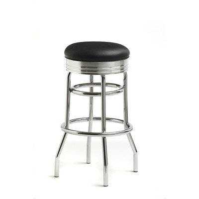 Retro 30" Backless Swivel Barstool in Bright Chrome Vinyl: Omni Scarlet