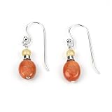 Barse Orange Coral and Yellow Jade Earrings
