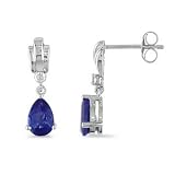 1 5 8 Created Sapphire and Diamond 10K White Gold Pear Shape Earrings