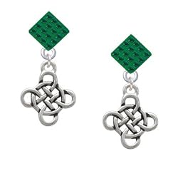 Celtic Knot Cross Green Emerald Crystal Diamond Shaped Lulu Post Earrings