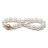 AAA Quality, 7.0-7.5 mm, 7.5-inch, White Akoya Pearl Bracelet, 14k Yellow Gold Clasp