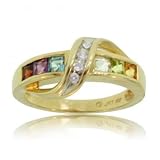 Solid Yellow Gold Rainbow Ring w Gemstones & Diamonds